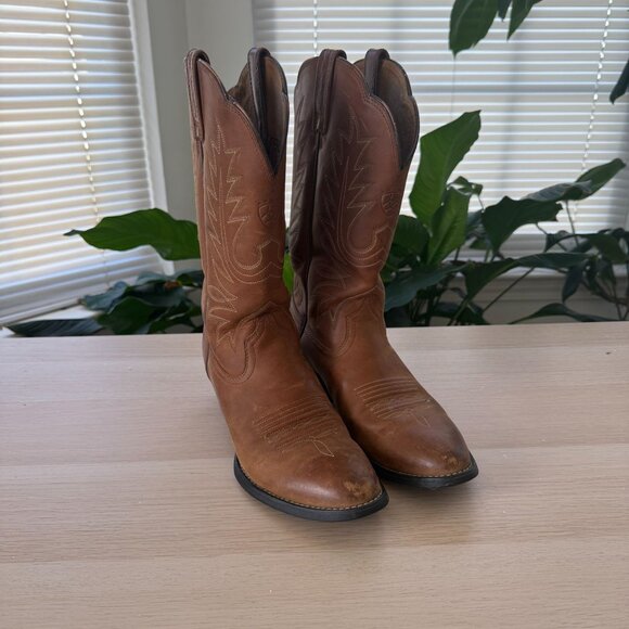 Ariat Womens Western Cowboy Boots 6B Brown Leather Embroidered Design Pull-On - Picture 1 of 8